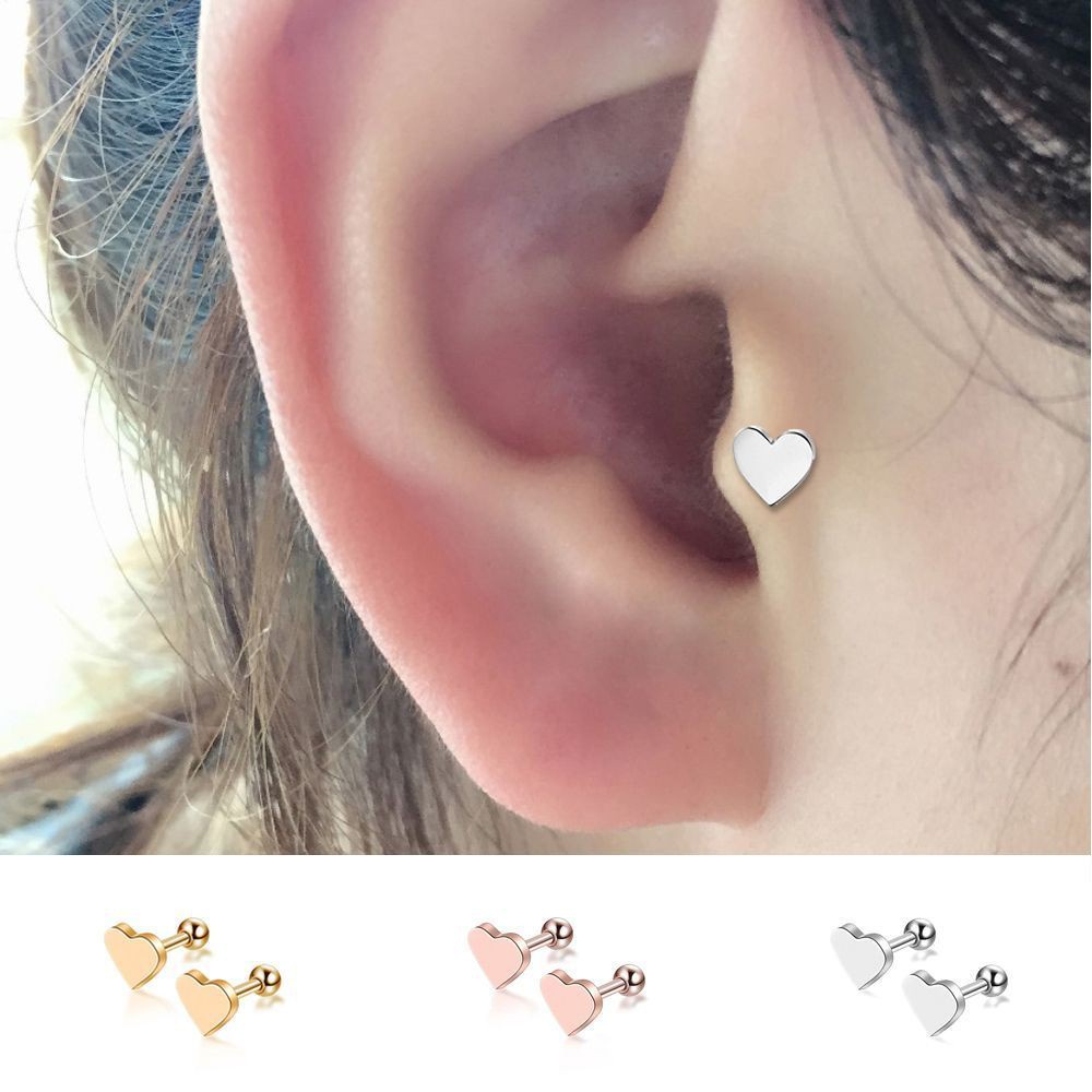 2pcs Piercing Earrings Hear Shape Ear Studs Tragus Earrings