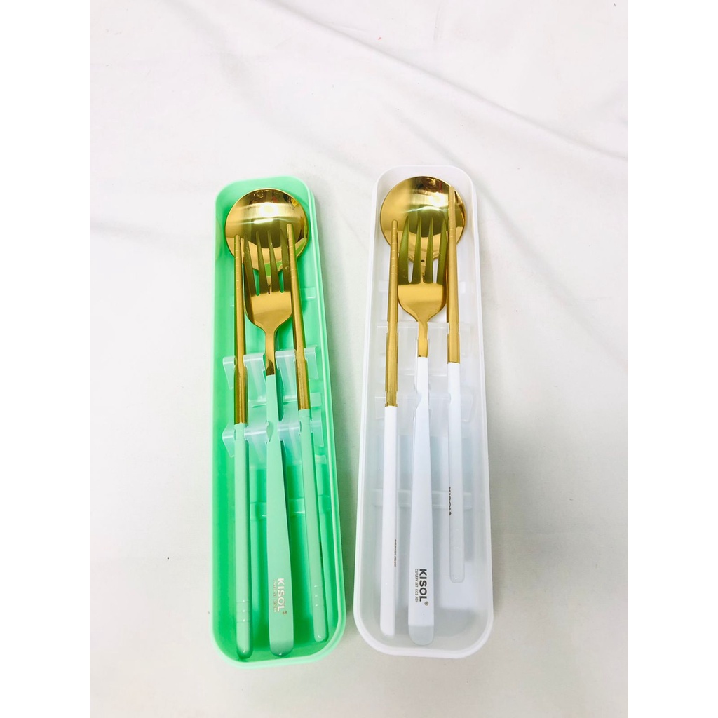 Sendok Garpu Sumpit set Stainless Set + Kotak / Sendok Garpu Sumpit stainless