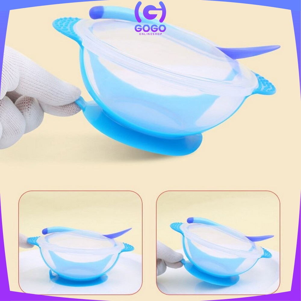 GOGO-C123 Mangkok + Sendok Makan Bayi Sensor Panas Mangkuk Tempat Makan Bayi Anti Tumpah Suction Bowl