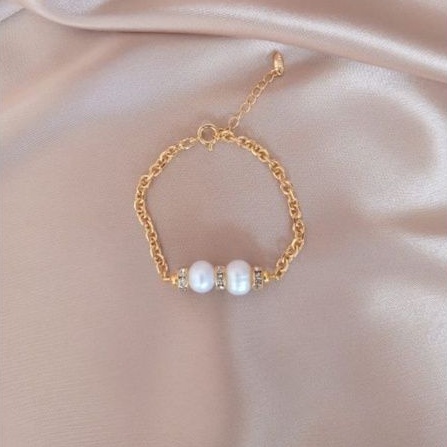 Gelang mutiara air tawar asli lombok bahan titanium