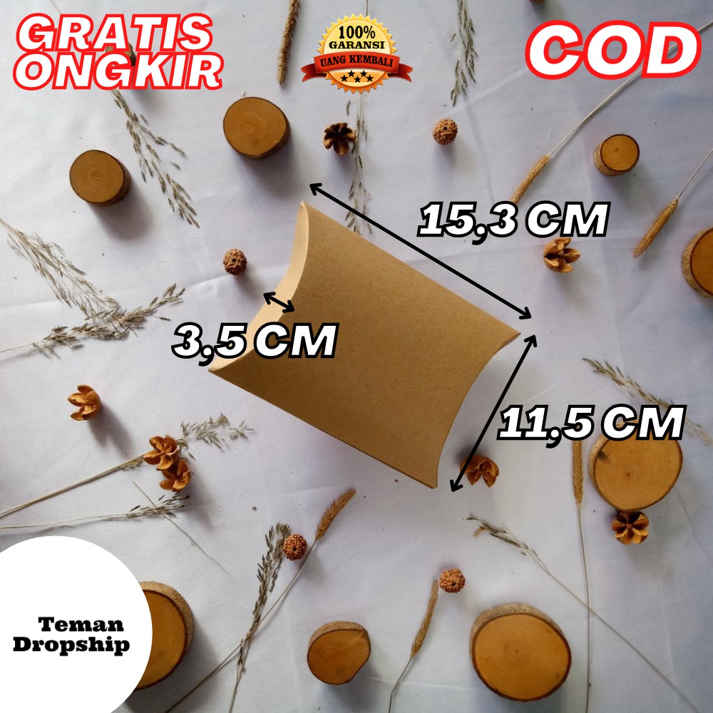 

KARDUS HAMPERS PILLOW BOX KADO KOTAK KADO BROWN KRAFT 280GR,SIZE 15,3X11,5X3,5 CM