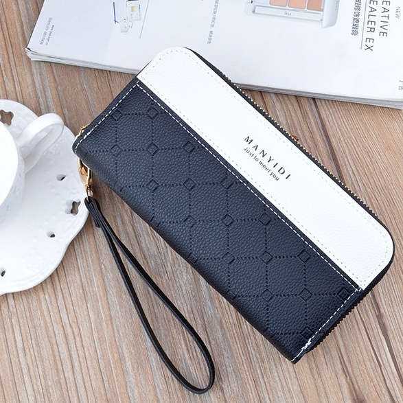 DOMPET PANJANG WANITA 2 RESLETING KULIT HITAM PUTIH SABARA WA481B5 IMPORT PREMIUM BESAR MUAT HP SLOT KARTU UANG KOIN TALI PENDEK CEWEK MURAH FASHION KOREA KEKINIAN REMAJA