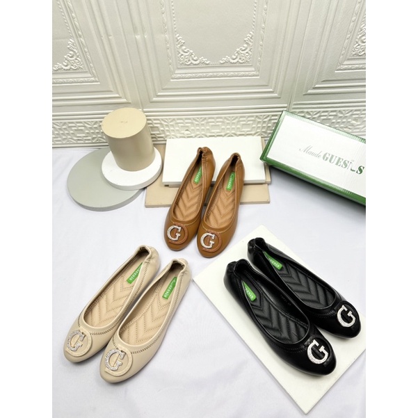 sepatu heel wanita terbaru kekinian pesta MAUDE GUESIS sepatu flat import premium bahan kulit TOR21