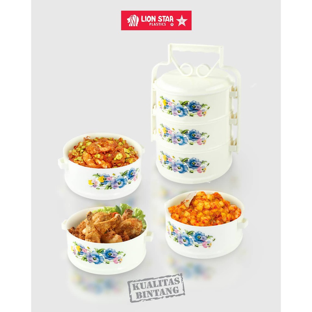 Kotak Makan Rantang Tempat Makan Plastik 3 Susun Lunch Box Piknik R-9 Food Carrier Lion Star Murah