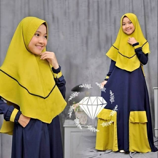 Baju Muslim Anak Tanggung Abg Jumbo Umur 10-12 Tahun Little Pineapple Syari Kid Yurike BHN moscrepe
