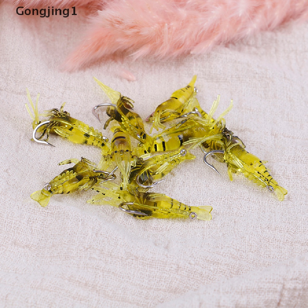 Gongjing1 Lot 10Pcs Umpan Pancing Softlure Bentuk Udang Imitasi Dengan Kail