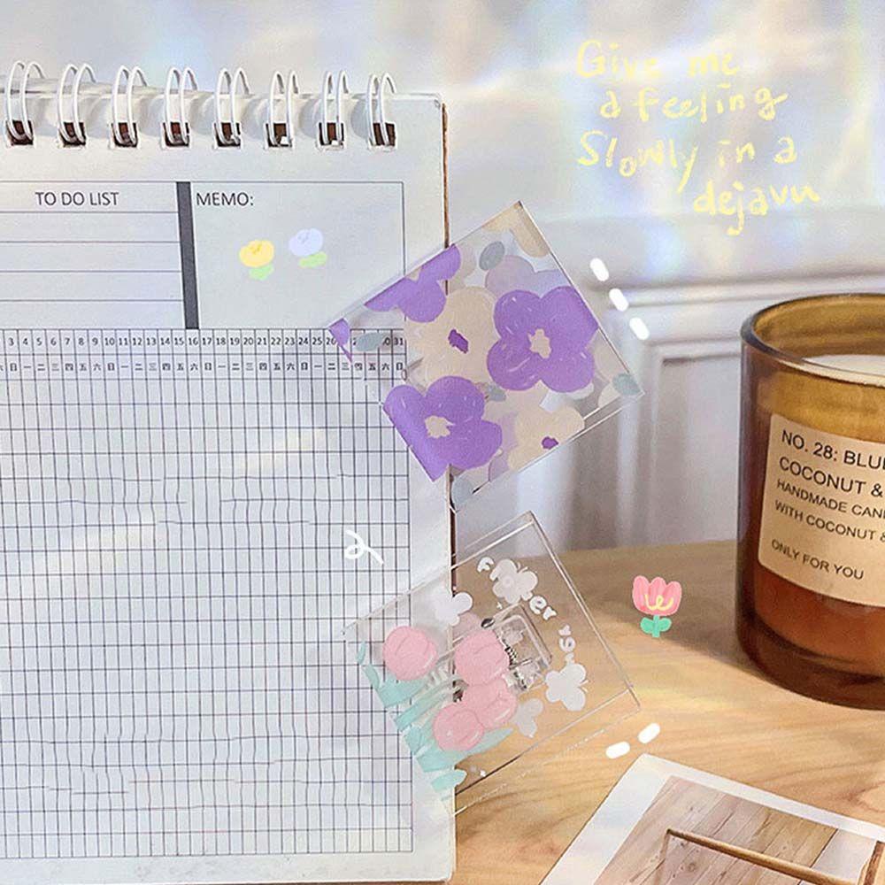 [Elegan] Klip Kertas Persegi Lucu Akrilik Motif Tulip Perlengkapan Kantor Test Paper Folder Stationery Sealing Clip