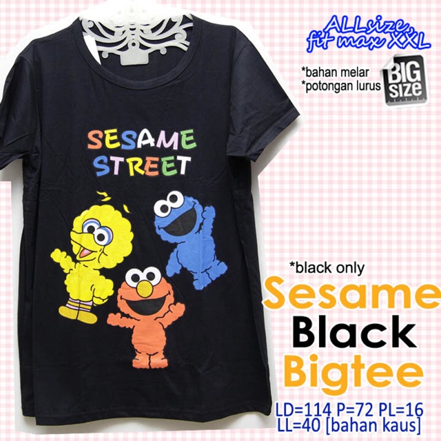  Baju  Kaos  Atasan Wanita Lucu Sesame Black Bigtee XXL  HITAM 