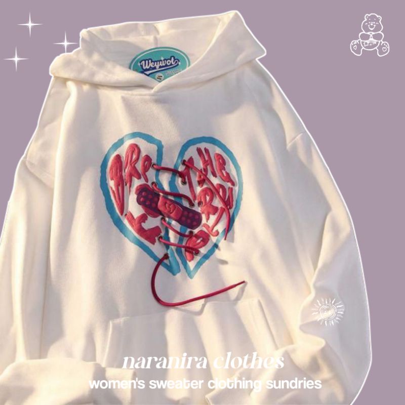 Pakaian wanita sweater - crewneck Broken Heart Sweater Bahan Fleece