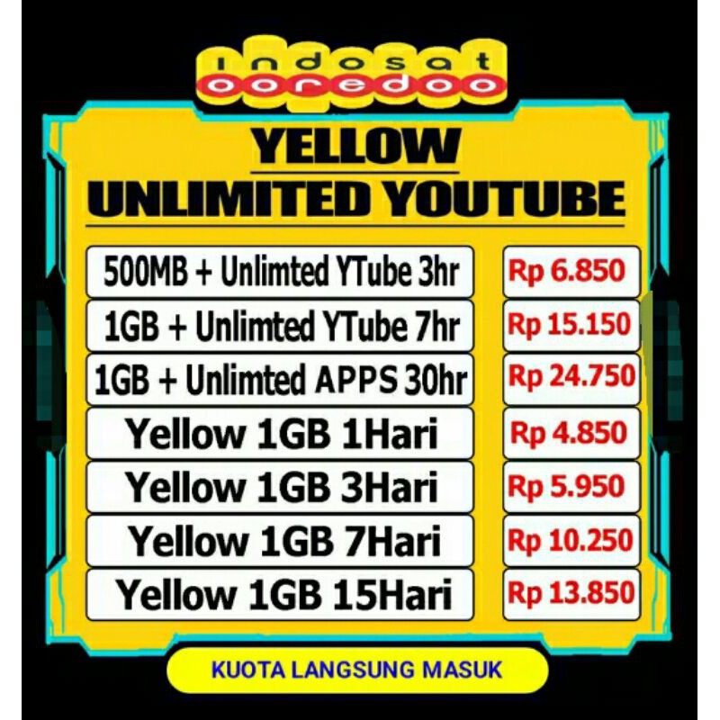 KUOTA INTERNET UNLIMITED dan YELLOW HARIAN INDOSAT