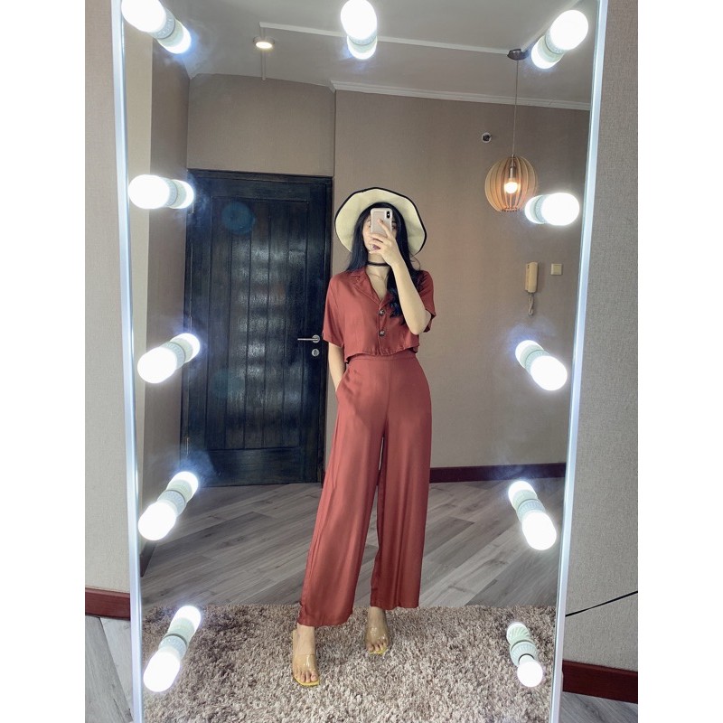 ZENAYA SET SETEL281 SETELAN BAJU CROP DAN CELANA PANJANG KULOT BUSUI SETEL281