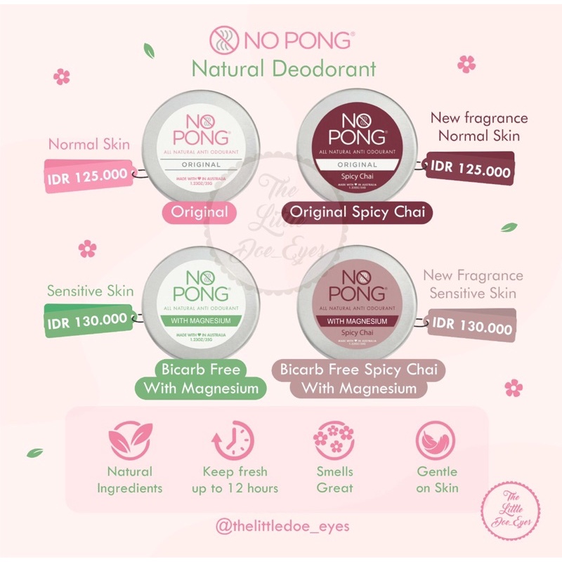 No Pong Natural Deodorant Original / Spicy Chai / Biscarb Free 35G