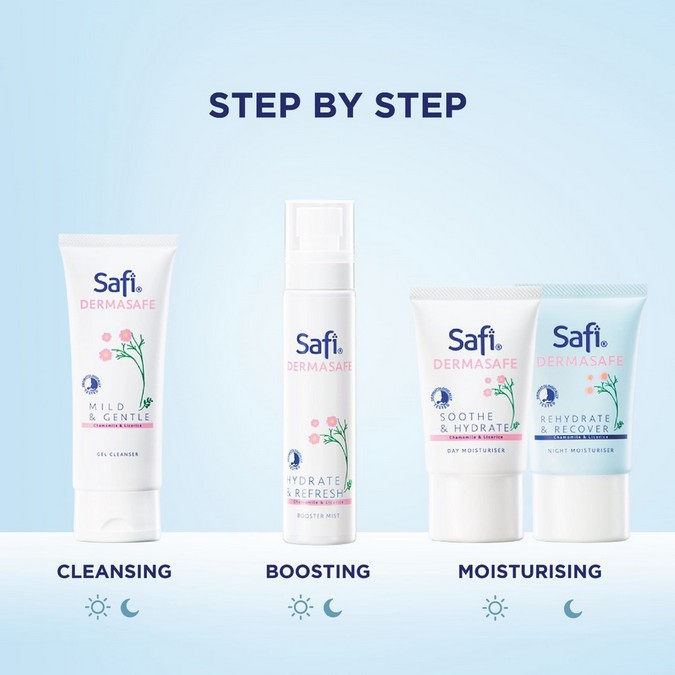 ⭐BAGUS⭐ SAFI DERMASAFE GEL CLEANSER | MOUSSE | DAY | NIGHT MOISTURIZER | BOOSTER MIST