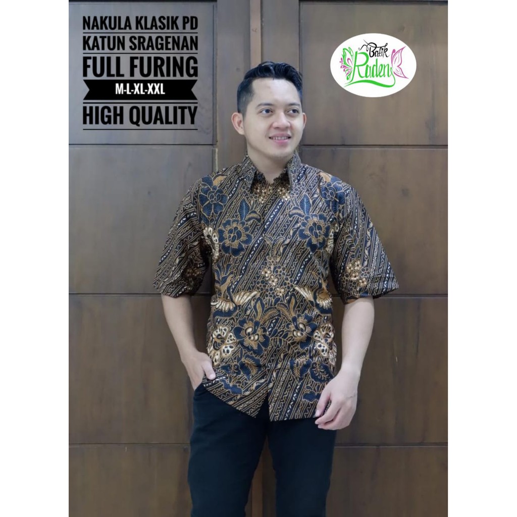 NAKULA KLASIK PENDEK Kemeja Batik Pria Full Furing Katun Sragenan