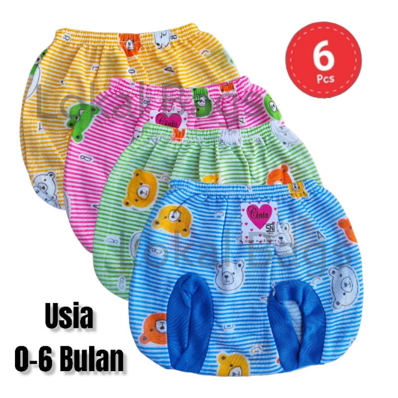 Bisa COD 6PCS Celana Kacamata Bayi Salur Motif Sablon Animal Bahan TC