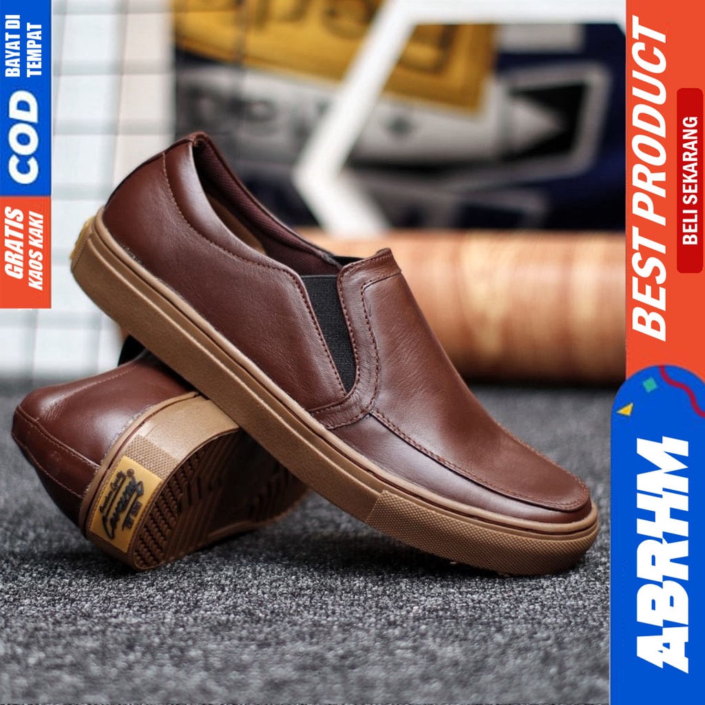 Abrhm Manji - Sepatu Slip On Pria Casual Kulit Asli