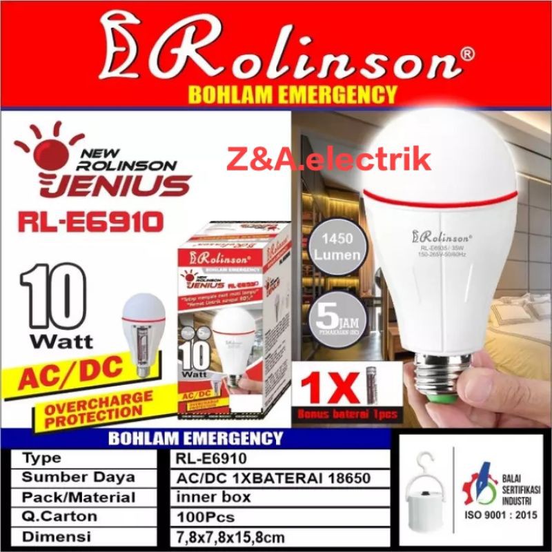 Lampu Bohlam Emergency 10 watt RL-E6910 ROLINSON