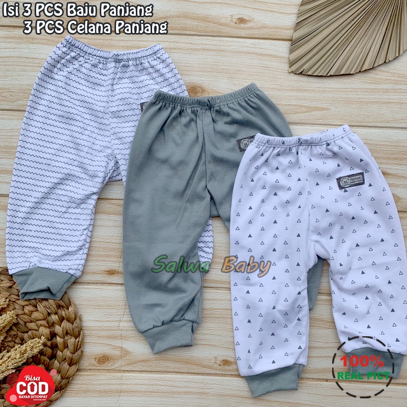 Bahan Katun TC - 6 PCS Baju Bayi Lengan Panjang Celana Panjang Bayi Baru Lahir Setela Baju Bayi Serian Abu Kualitas Premium