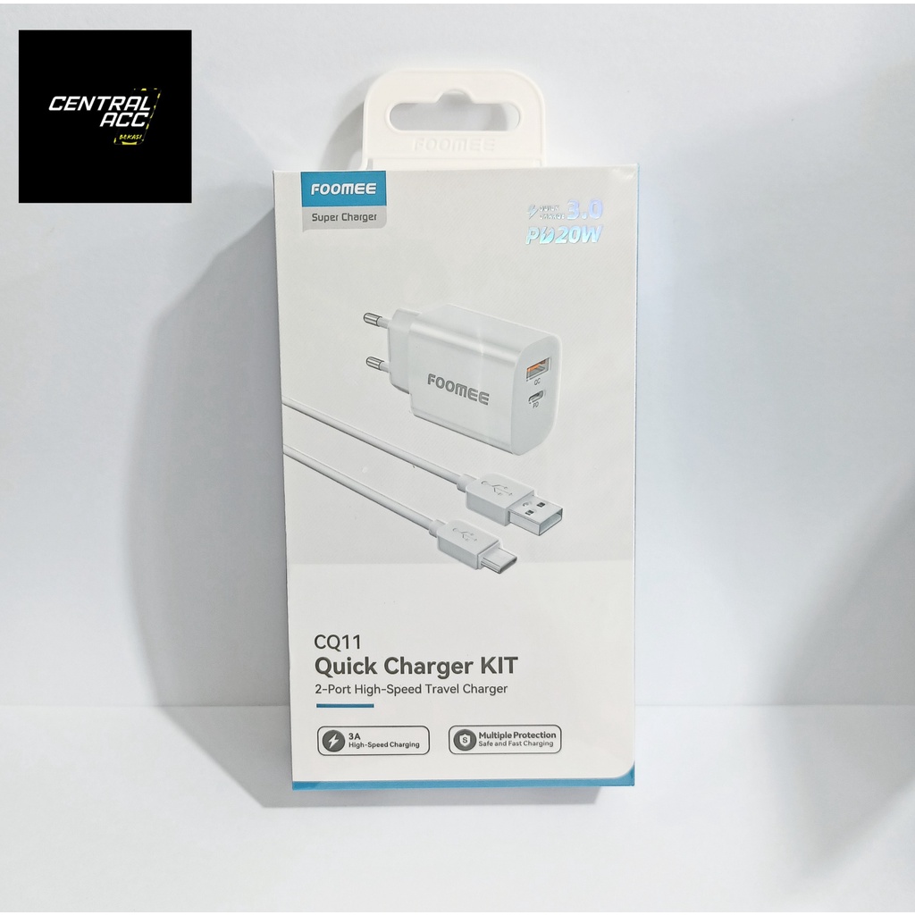 Charger Type C Foomee CQ11 Charger+Kabel Type C QC3.0+PD20W 1meter