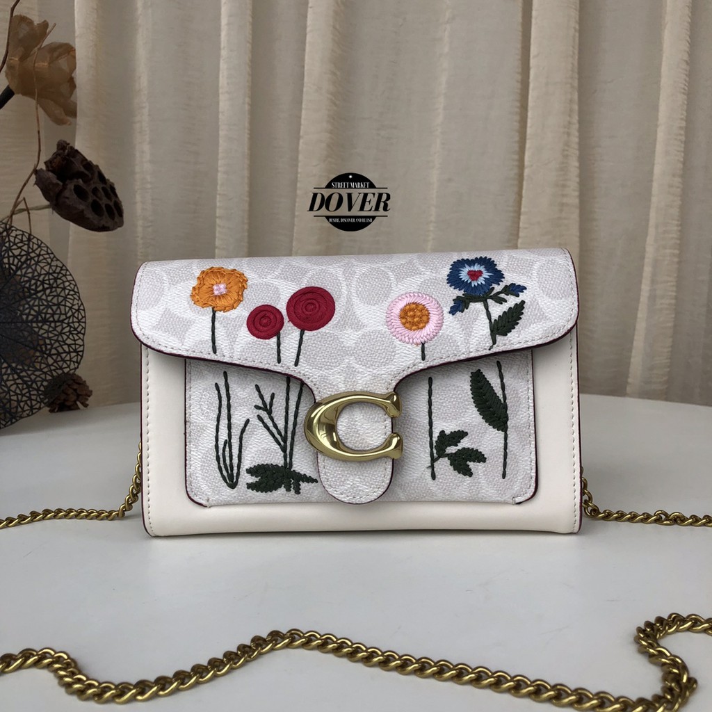 Coach Tabby Chain Clutch In Signature Canvas With Floral Embroidery - ORIGINAL 100%