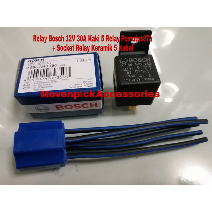 RELAY BOSCH 12V 20/30A KAKI 5 RELAY PEMUTUS 87a+SOCKET RELAY KERAMIK