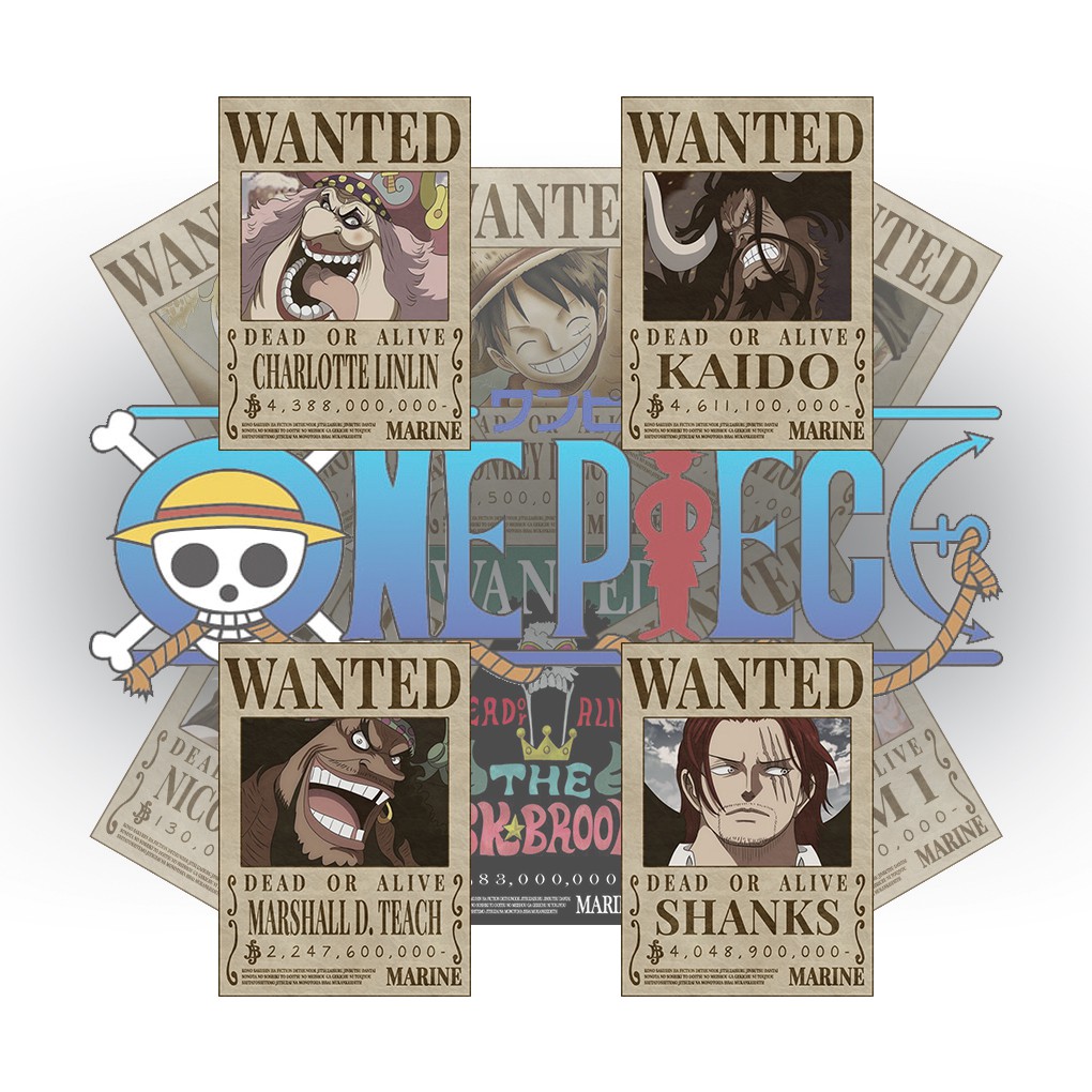 Poster Anime One Piece Bounty Wanted Yonkou - Size A4+ A3+