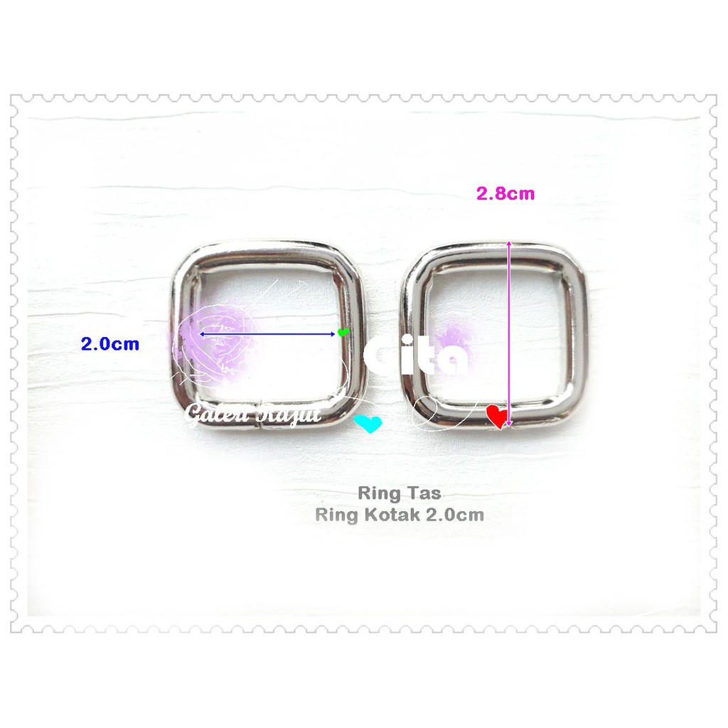 (2pcs) Ring Persegi Tebal Nikel / Ring Tas Persegi