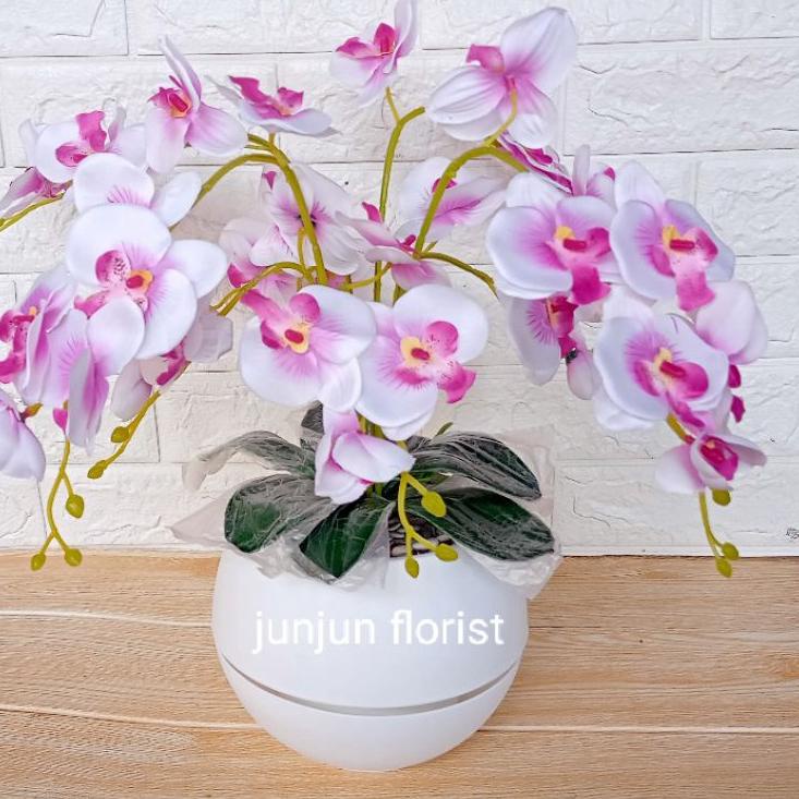 Serba Unik Bunga anggrek plastik jumbo pot bola besar/bunga hiasan meja /bunga anggrek jumbo artificial//