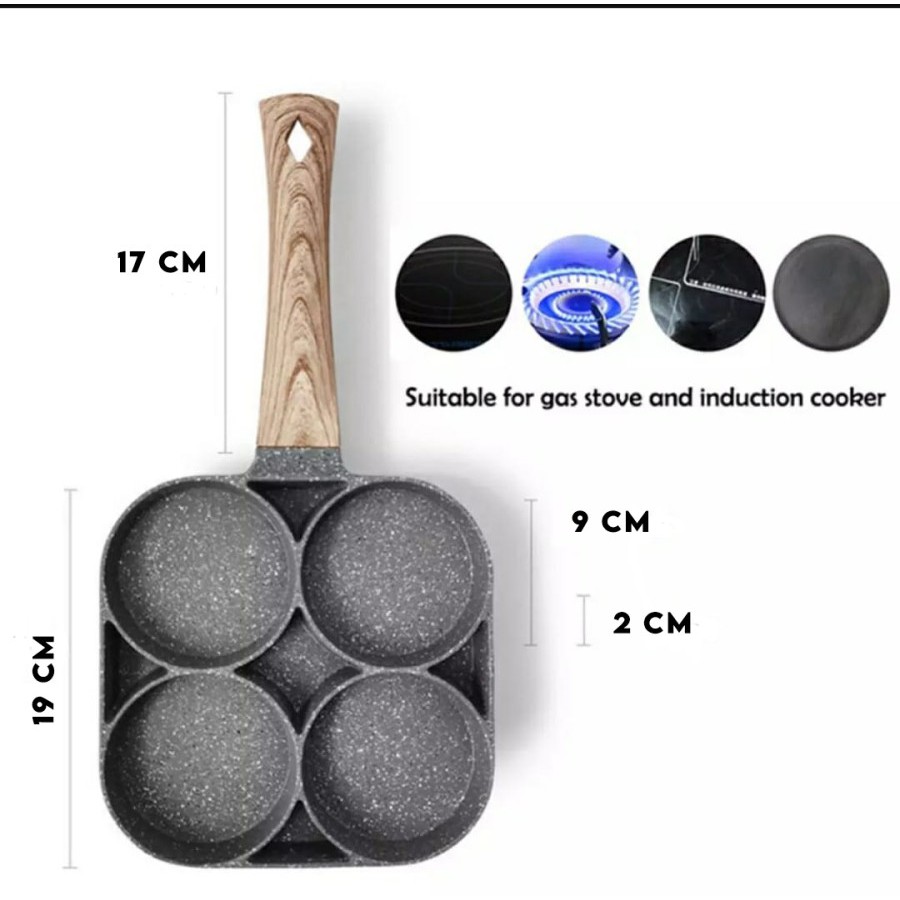 Panci Penggorengan Telur Pancake 4 Lubang Non Stick Egg Frying Pan
