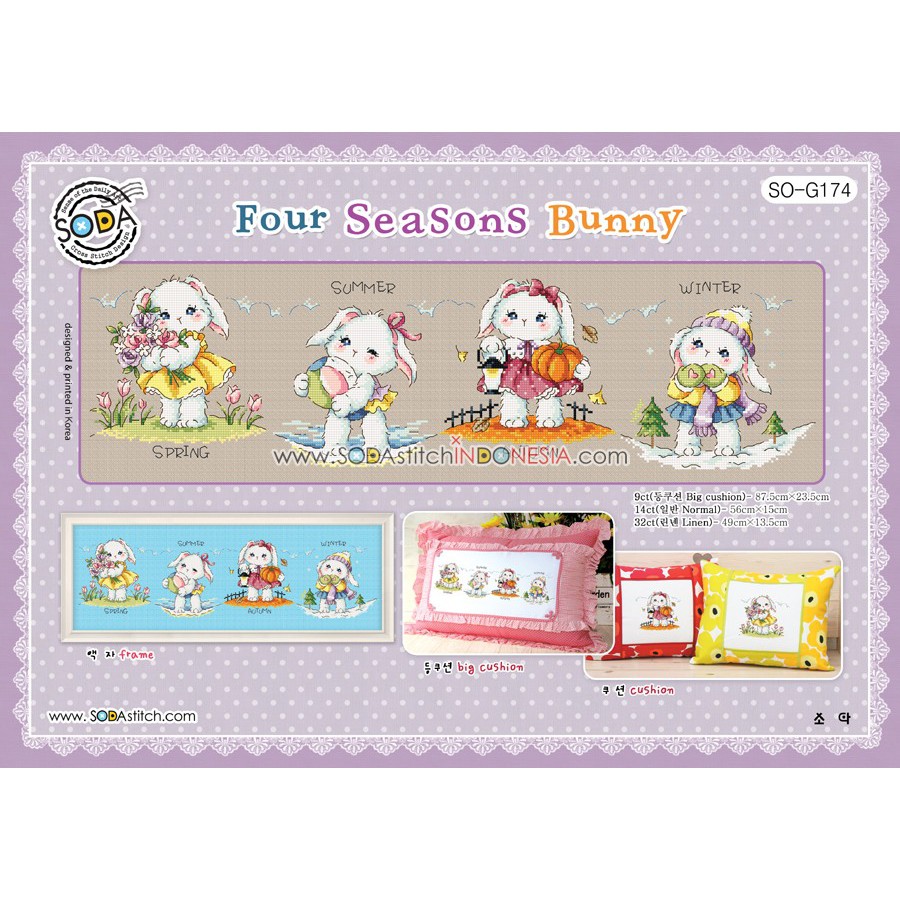 Paket Kristik Strimin Cross Stitch Sodastitch SO-G174 - Four Seasons Bunny Kelinci Musim