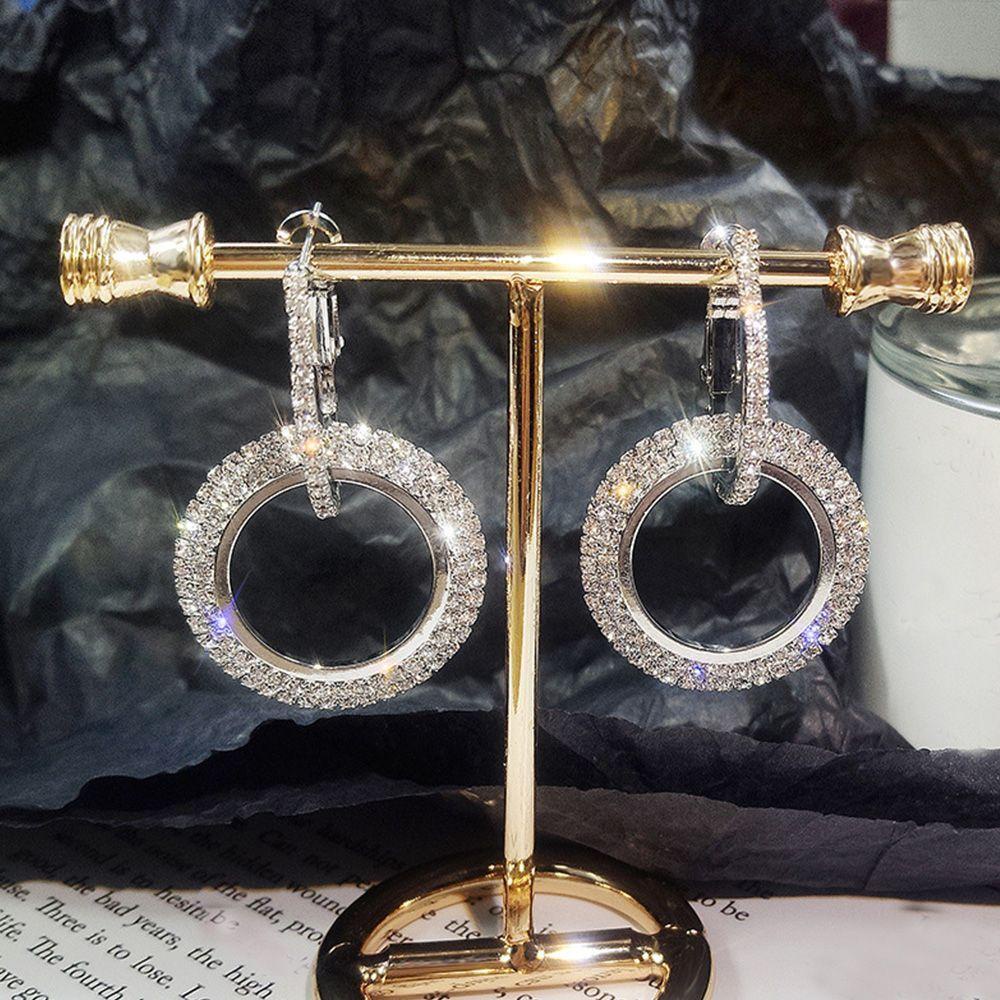 Needway   Anting Hoop Hadiah Pesta Kristal Fashion Perhiasan