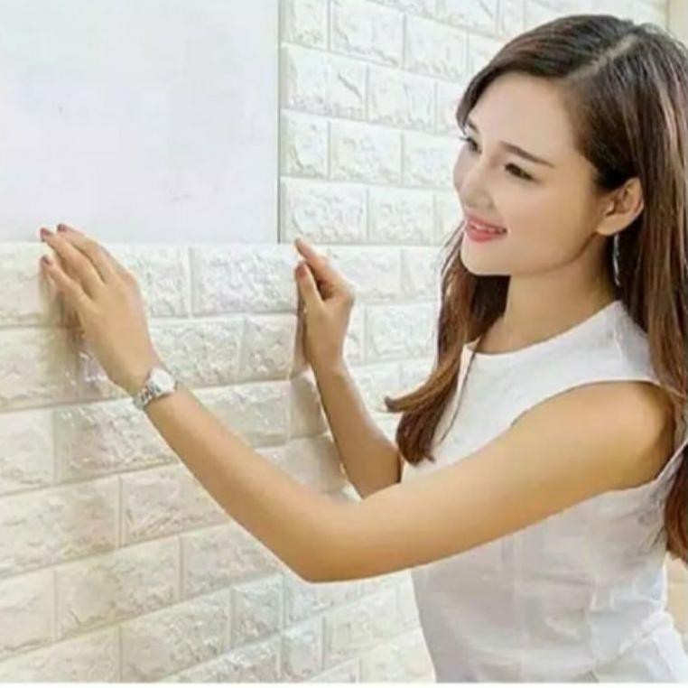 Grosir Wallpaper 3D Motif Bata Putih / BrickFoam Premium