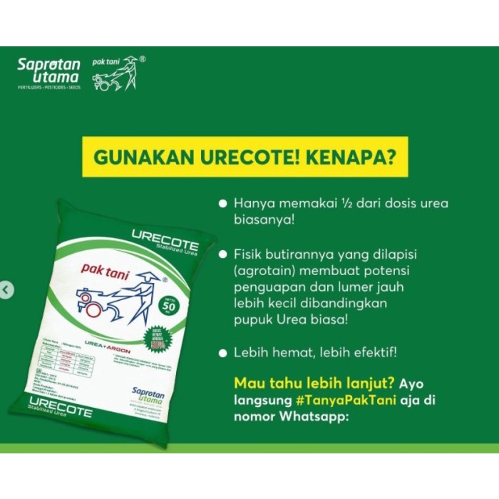 Urecote Pupuk Urea Hijau + Argon Pak Tani