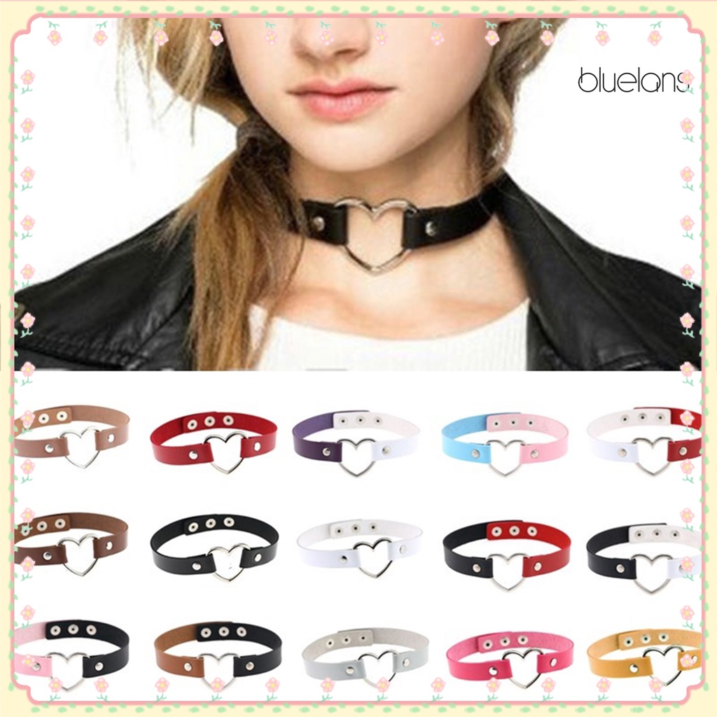 Bluelans Necklace Short Adjustable Punk Style Faux Leather Heart Unisex Collar Choker Bar