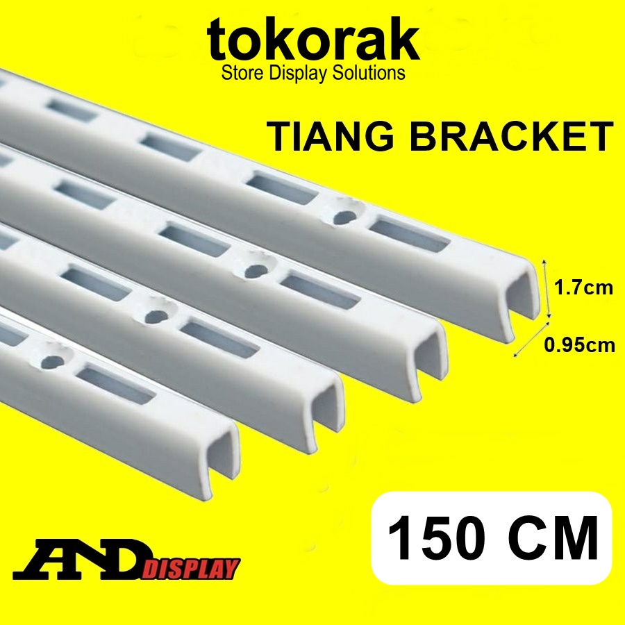 TIANG BRACKET 150 CM REL BRAKET PUTIH 150CM RAK DINDING 1,5 M 1.5 AMBALAN KACA KAYU ANDDISPLAY