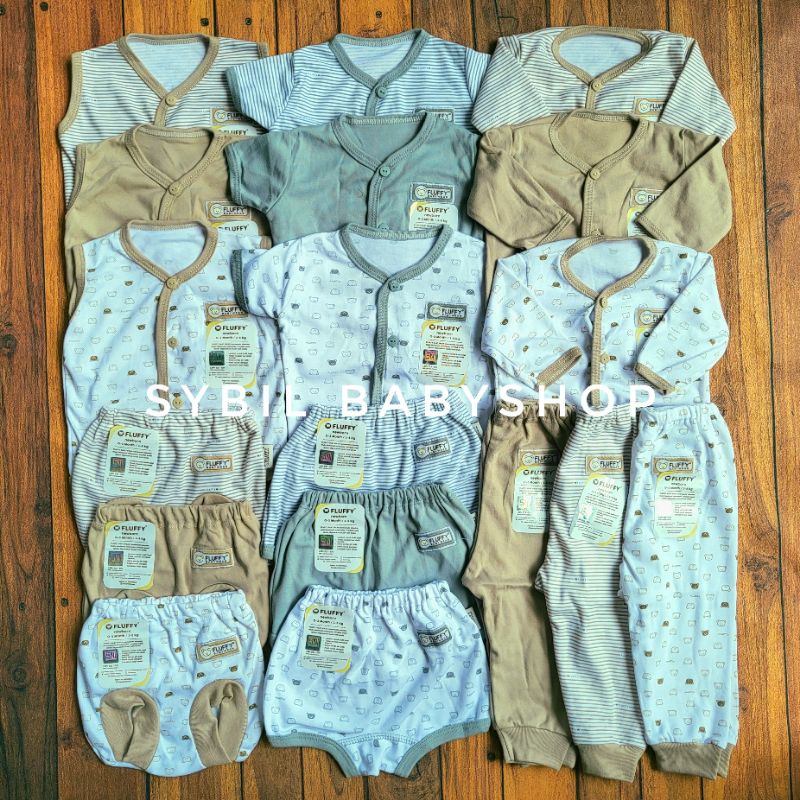 FLUFFY Paket Original Lengkap Baju Bayi (0-3 Bln) Perlengkapan Baru Lahir & Kado Bayi SNI-FLUFFY KHAKIgrey BIS