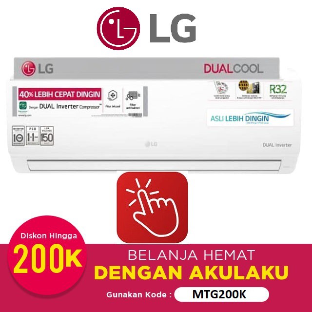 LG AC Dual Cool Eco Inverter 1 PK - T10EV4 + PIPA 3 MTR - RESMI LG