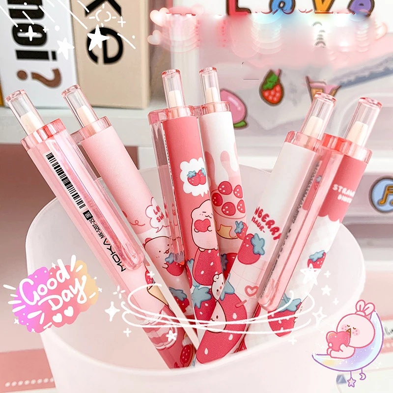 1pc Pulpen Gel Tekan Motif Dinosaurus Warna Pink Untuk Sekolah / Kantor