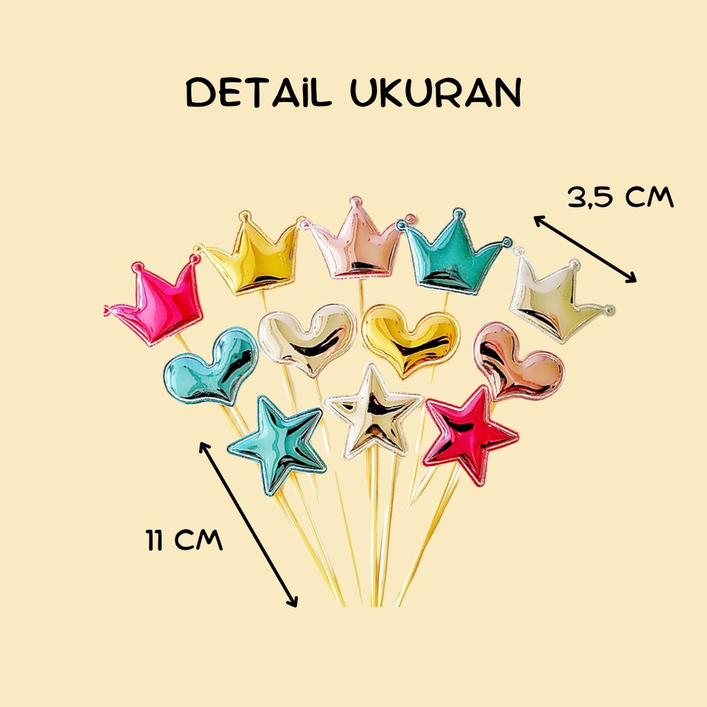 Topper Kue Motif Star, Love, Crown 5pcs Untuk Dekorasi Cake Ulang Tahun