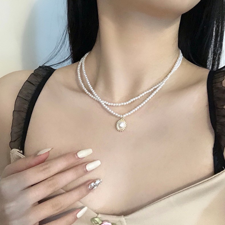 Kalung Choker Mutiara Ganda Gaya Retro Untuk Wanita