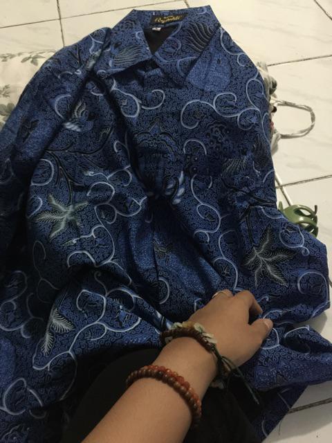 Rakabuming Rajasakti Kemeja Batik Eksklusive Panjang Katun Cabut Kemeja Batik Warna Navy Biru