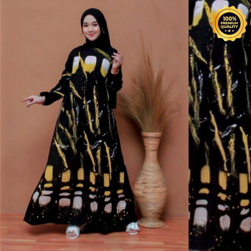 Gamis Twill Rayon Malaman Terbaru Kekinian Busui | Gamis Tiedye NEW-SPLASH YELLOW