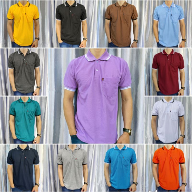 Kaos Kerah Pria Polos NOVELI SAKU dewasa motif polos putih uk L XL XXL