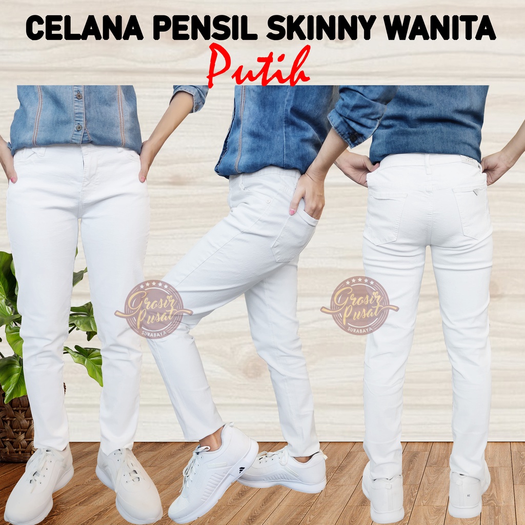 Celana Jeans Pensil Skinny Wanita Putih 27 - 34