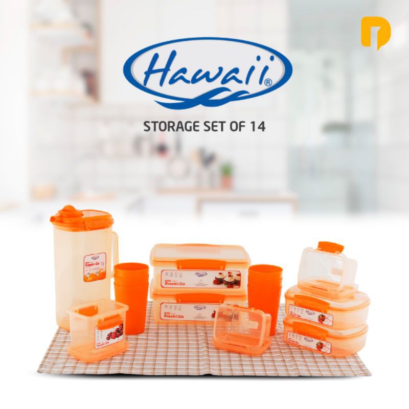 Toples Serbaguna Hawaii Storage Set of 14 Wadah Plastik Serbaguna