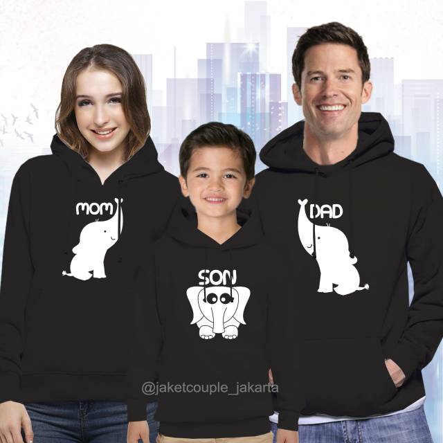 GRATIS CUSTOM NAMA JAKET JUMPER HOODIE COUPLE KELUARGA GAJAH, BISA SATUAN, AYAH IBU ANAK,MURAH