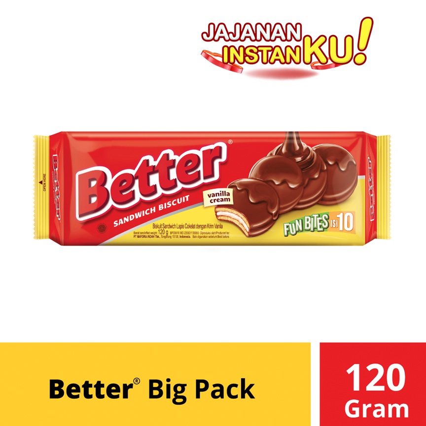 

Better Fun Bites Isi 10 Sandwich Biscuit Biskuit Coklat Vanilla Big Pack 120gram 120 gram