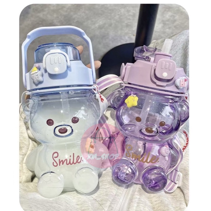 BOTOL MINUM BERUANG BENING 1000 ML BEAR SMILE LUCU FREE STIKER 2D&amp;3D