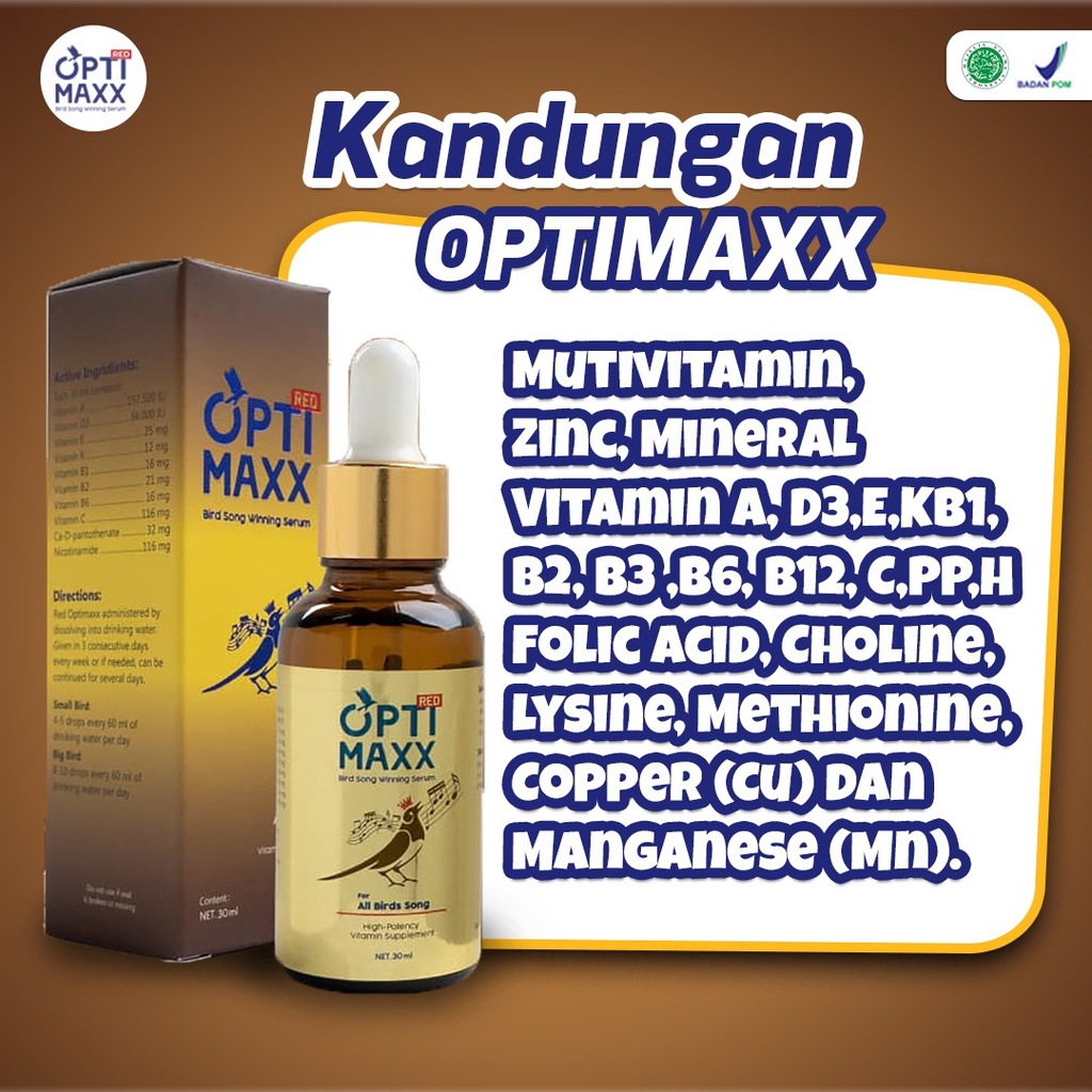 Optimaxx - Vitamin Burung Kicau Gacor Siap Juarai Gantangan Khusus Lovebird / Murai Batu / Kenari / Kacer / Jalak Suren / Kolibri / Kutilang