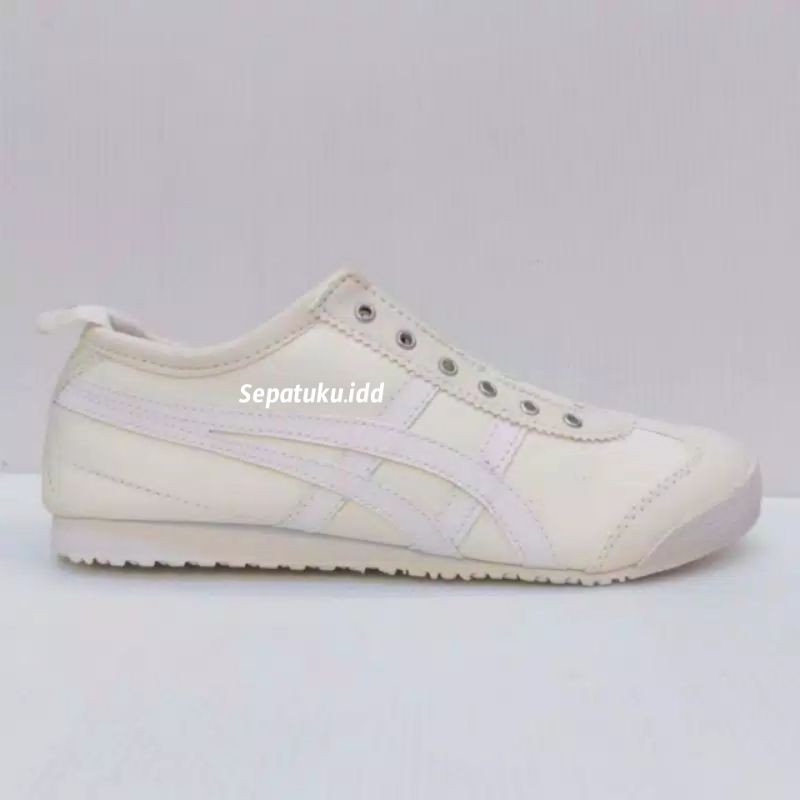 OBRAL SEPATU TANPA TALI BAHAAN KANVAS FULL WHITE 0N1TSUKA T1GER ( BISA COD )